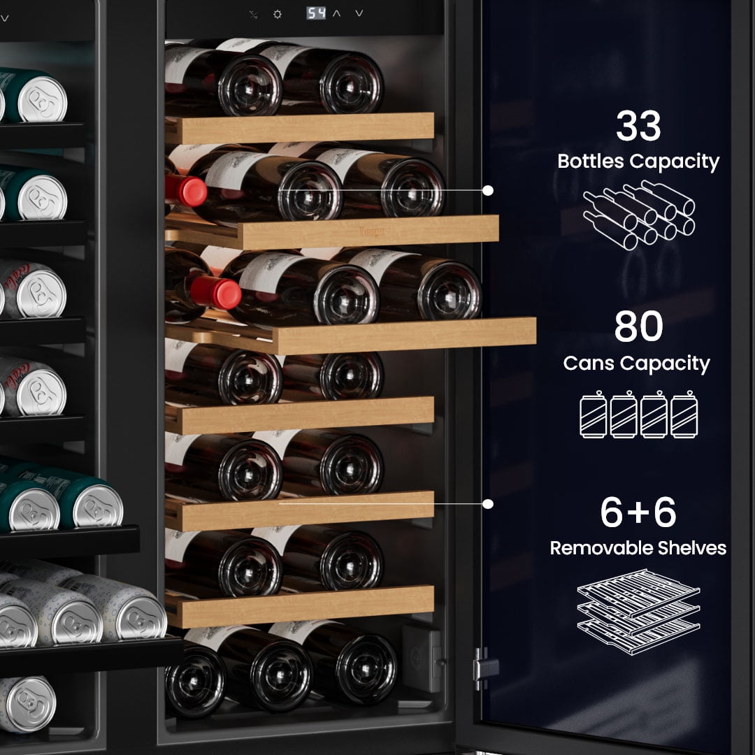 Yeego 30 Inch Outdoor Dual Zone Wine & Beverage Fridge, 80 Can 33 Bottle, 6.01Cuft Built-in Refrigerator, Energy Star Certified