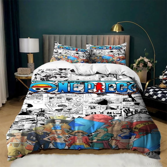 3 Pieces Anime One Piece Bedding Set All Season Lightweight Quilt Cover Twin Soft Breathable Duvet Cover with Zipper Closure