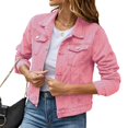 thumbnail image 1 of Womens Button Down Long Sleeve Cropped Denims Jean Jacket With Pockets, 1 of 5