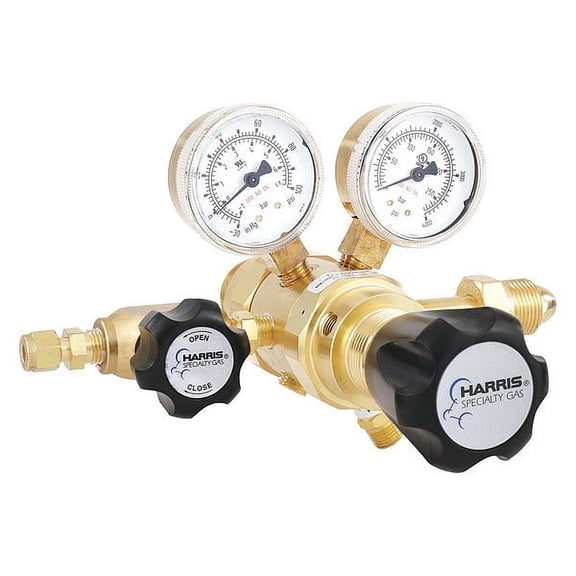 Nitrogen, Helium, Argon specialty gas lab regulator, CGA 580, 2-stage, brass, 0-50 PSI