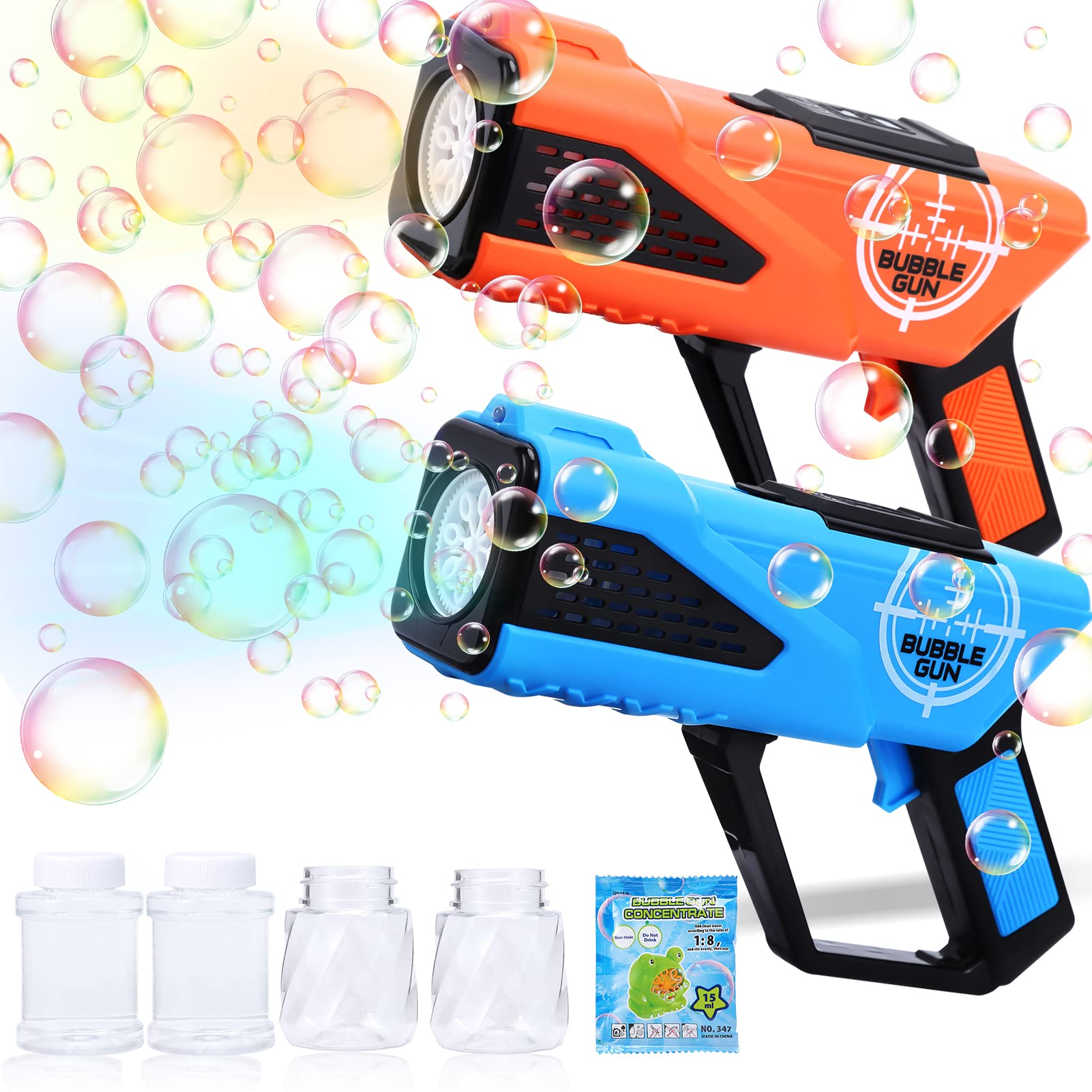 2Pack Bubble Guns with Light,8 Hole Light Up Bubble Machine for