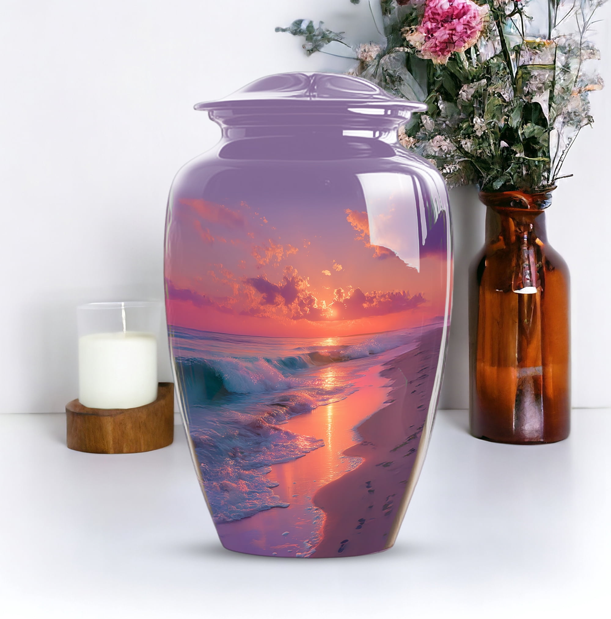 Sunset Beach Urns For Human Ashes Adult Female - Small Cremation Urn For Ashes For Women - Keepsake Funeral Urns For Men - Ash Holder For Mom (size:- 10" 1 Pc , 3" 4 Pc)