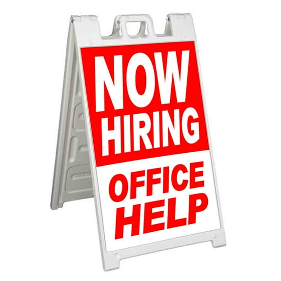 Now Hiring Office Help (24" X 36") Standard A-Frame Signicade, Includes Decal Applied To Stand