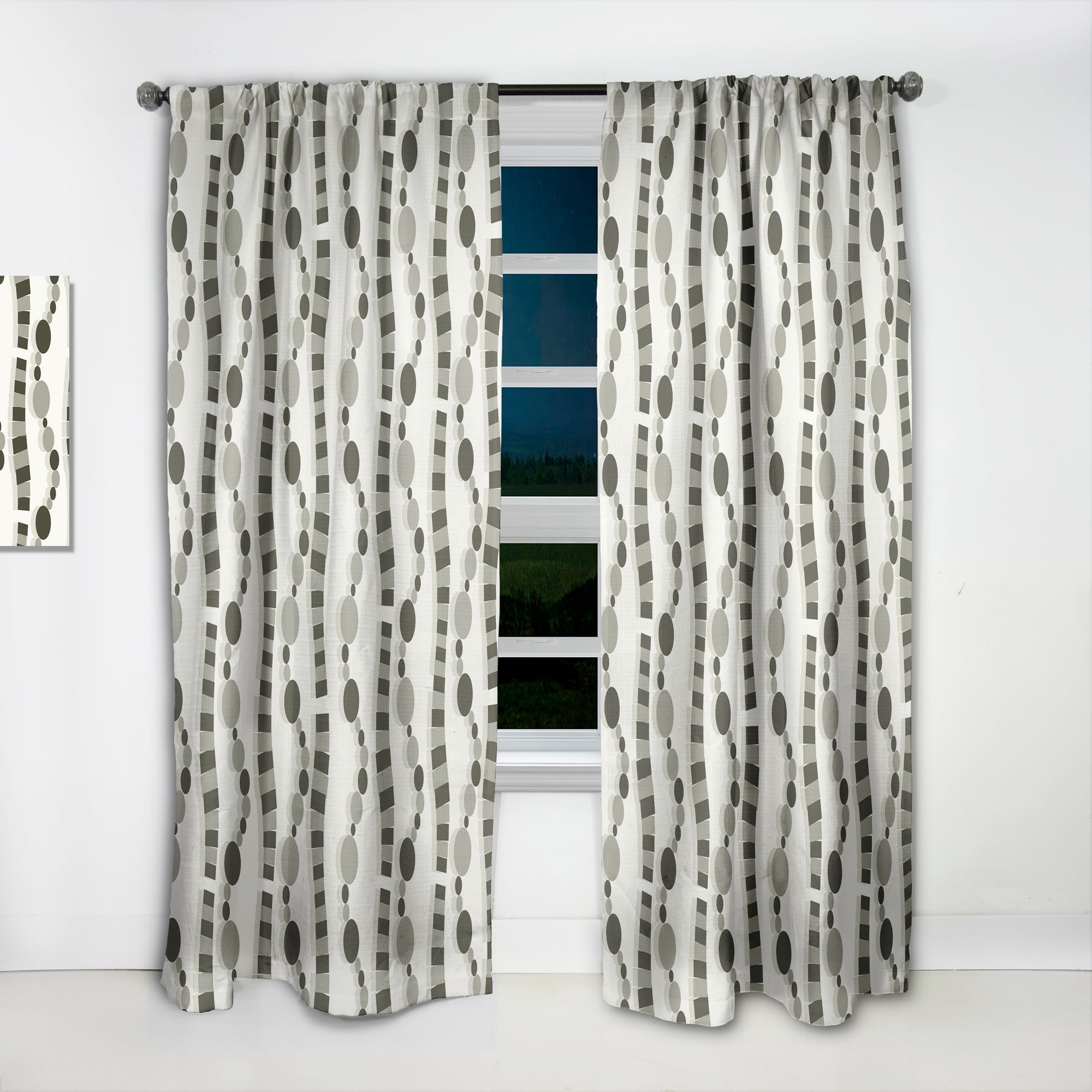 Designart 'Black and White Geometric Pattern VI' Mid-Century Modern Curtain Panel