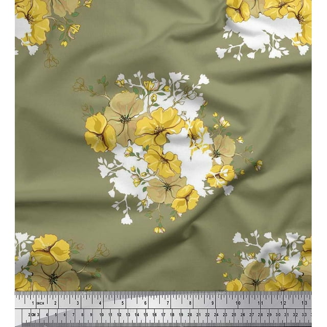 Soimoi Rayon Fabric Leaves & Wild Flower Floral Print Fabric by Yard 42 Inch Wide