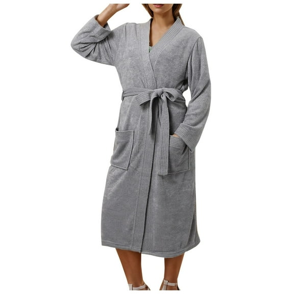 Celivon Terry Cloth Robes For Women Spring Autumn Long Pajamas Smooth Water Absorbing Quick Drying Nightgown Bathrobe