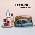 thumbnail image 4 of Bingfone Rustic Vintage Truck Autumn Print Leather Makeup Bag, Portable Hand-held Zipper Female Cosmetic Bag Toiletry Bag, Suitable for Home and Travel, 4 of 6