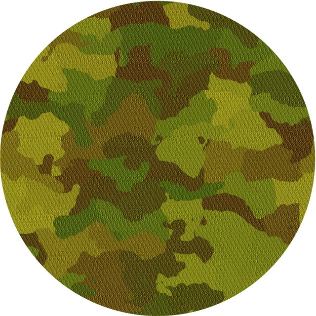 Ahgly Company Machine Washable Indoor Round Transitional Dark Yellow Green Area Rugs, 8' Round