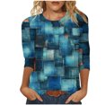 thumbnail image 2 of PEONAVET 3/8642 Length Sleeve Womens Tops, Fashion Women's Casual Print Round Neck 3/4 Sleeve T-shirt Blouse, 2 of 5