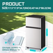 JIEJIA 3.5 Cu.Ft Small Fridge with Freezer, Small Refrigerator Separate Freezer, 7 Settings Temperature Adjustable, 2 Door Refrigerator for Office, Dorm, Bedroom, Apartment, Silver