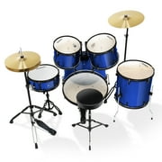 Gammon Percussion 5pc Adult Drum Set - Full Size Beginner Kit w/ Stool & Stands - Blue