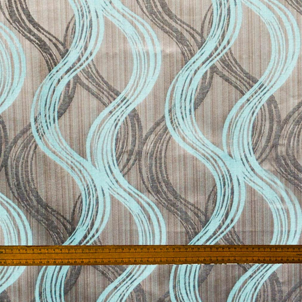 Fabric Mart Direct Aqua Cotton & Jacquard Weave Fabric By The Yard, 48 inches or 122 cm width, 19 Continuous Yards Blue Jacquard Fabric, Stripes, Upholstery Drapery Curtain Wholesale Fabric