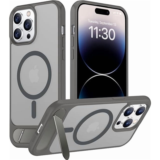 Funda con Soporte Magnético invisible, Delgada Mate, para iPhone 14 Pro Max, Gris