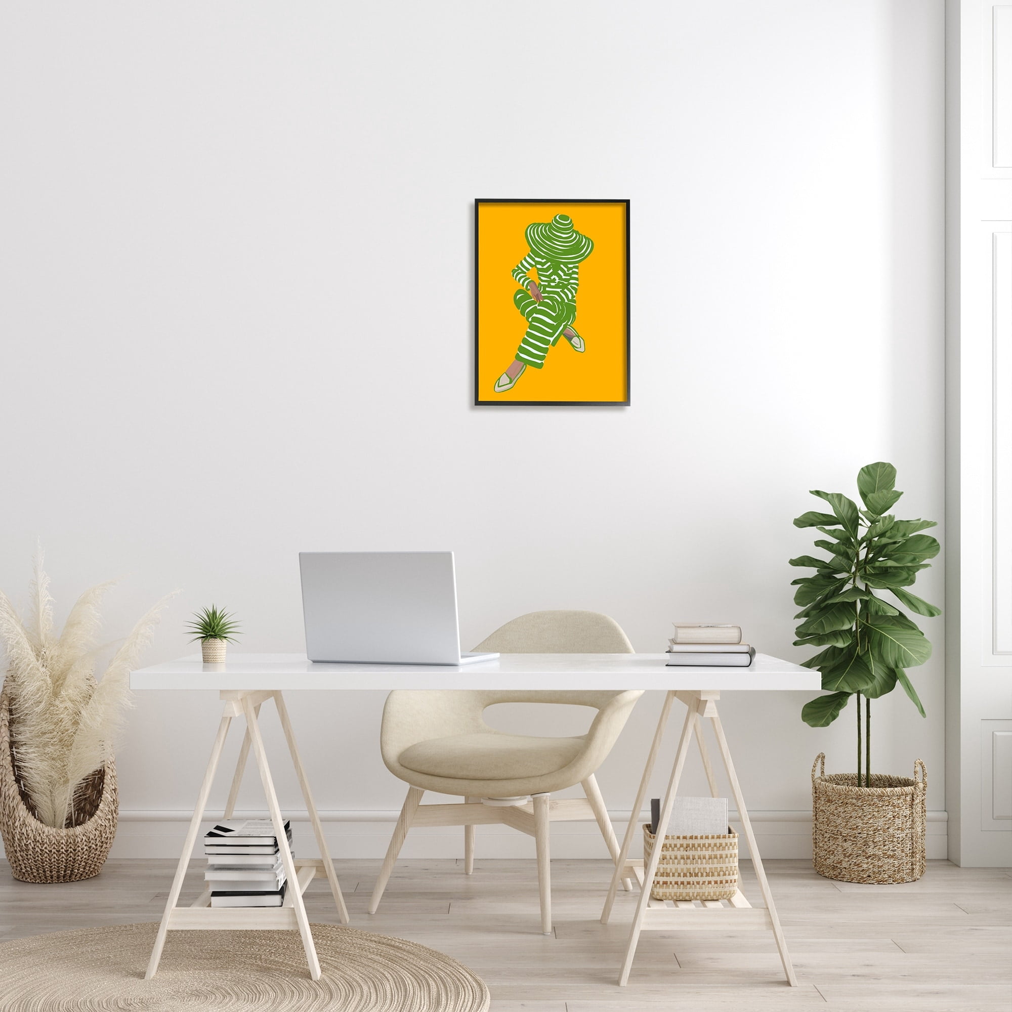 Stupell Industries Patterned Stripes Fashion Outfit Modern Woman Sitting Graphic Art Black Framed Art Print Wall Art, Design by Amelia Noyes