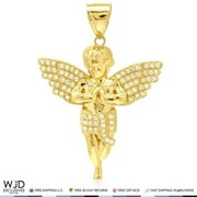 WJD EXCLUSIVES 10K Yellow Gold 1.50Ct Created Diamond Religious Angel Charm Pendant
