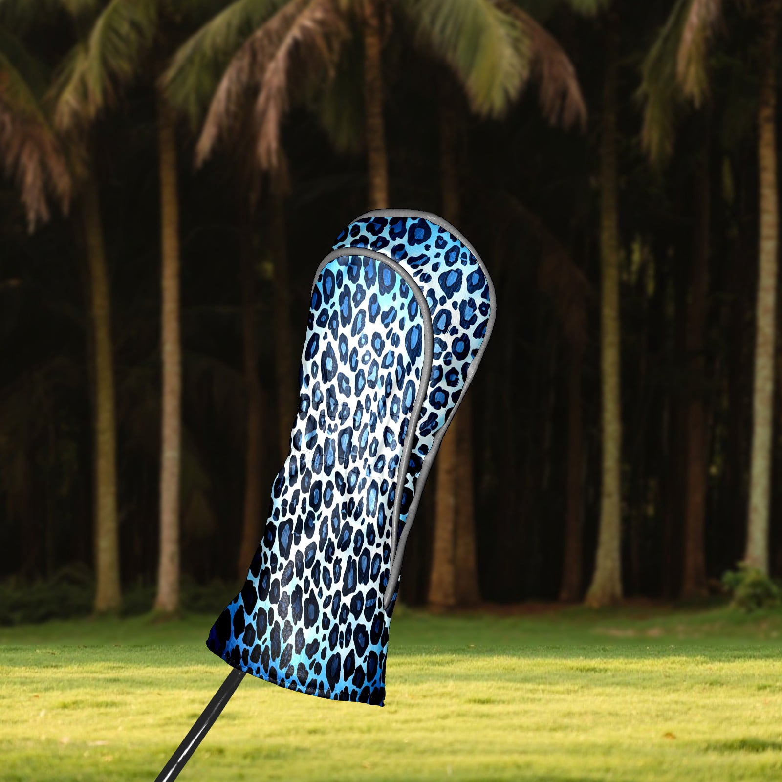 Golf Club Covers, Blue Leopard Print Premium PU Leather Driver Hybrid Putter Head Covers with Velvet Lining, Waterproof Golf Gifts for Men Women