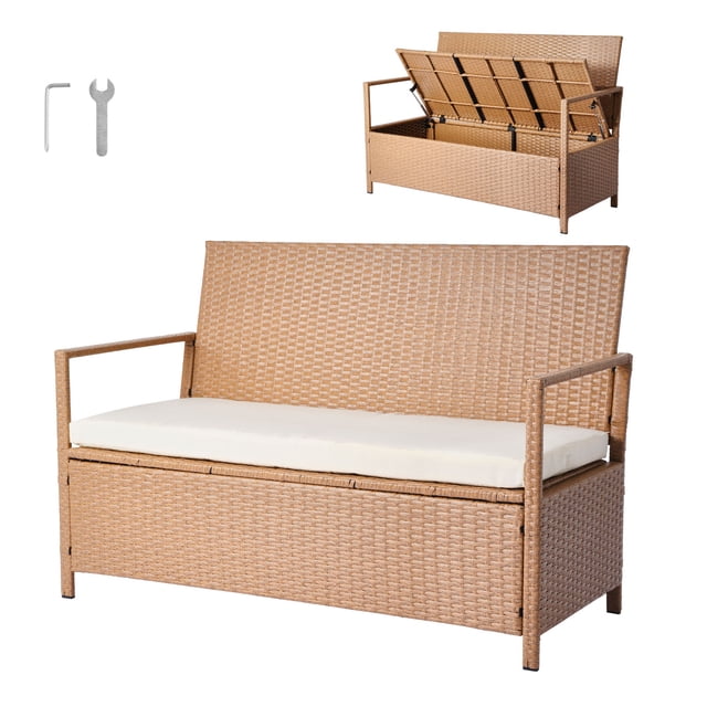 VEVOR Outdoor Storage Bench PE Rattan 70Gal Deck Box for Outdoor Seat & Storage