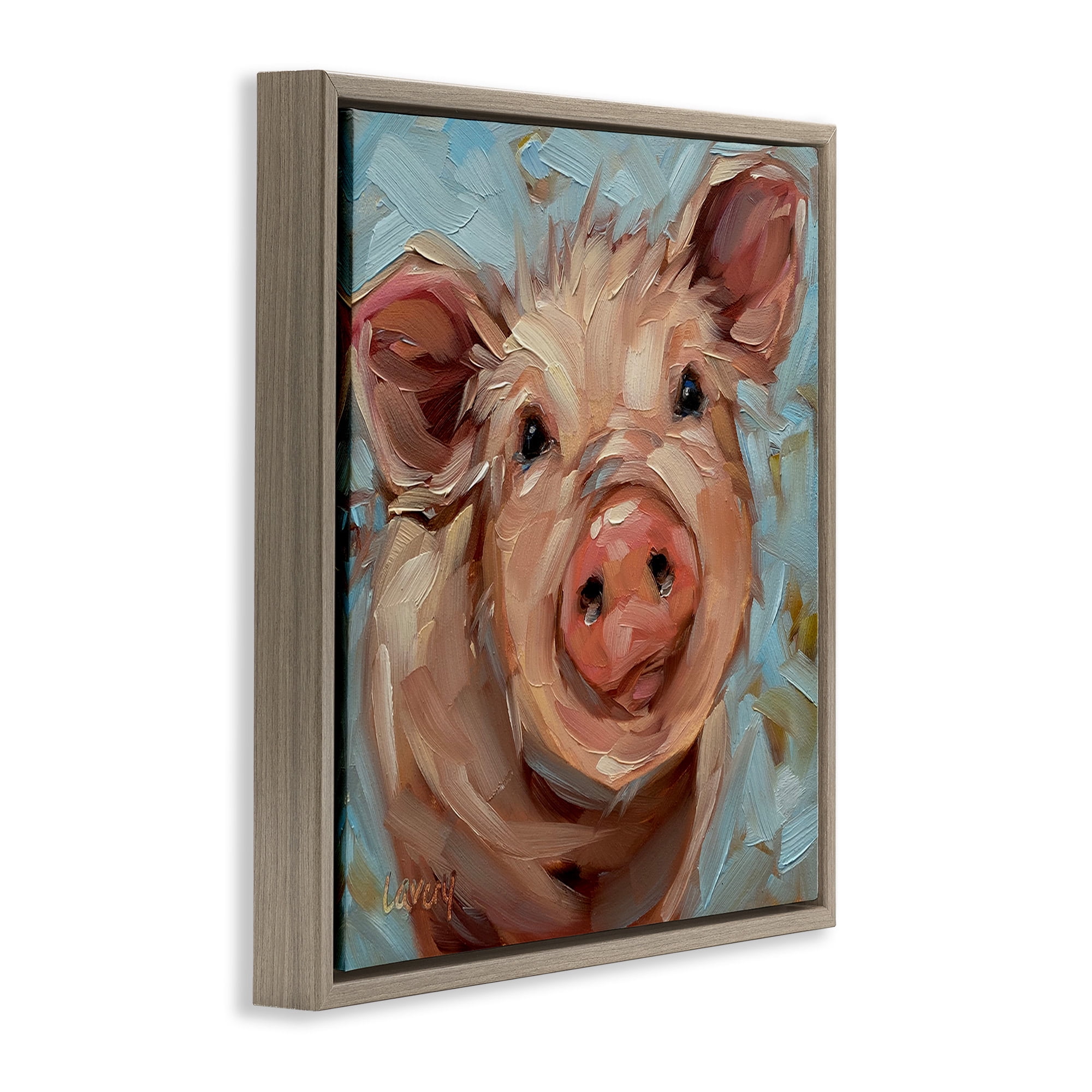 Stupell Industries Modern Pig Portrait Farm Animal Animals & Insects Painting Brown Floater Framed Canvas Art Print Wall Art, 18 x 18