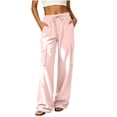 thumbnail image 3 of Women Cargo Wide Leg Pants Sevevn Drawstring Elastic Waist Loose Fit Casual Trousers With Multi Side Pockets, Various Solid Color Choices For Travel And Outdoor Occasions, 3 of 9