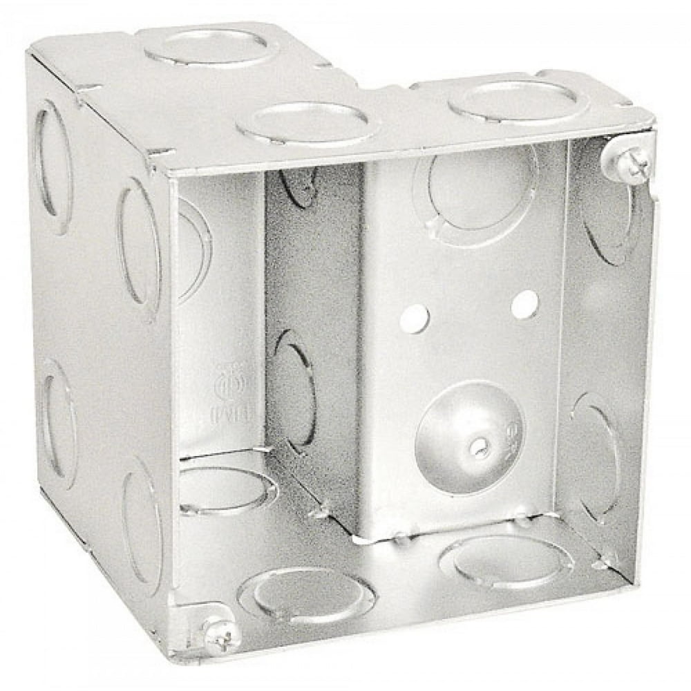 1 Pc, 4" Square L Shaped Junction Box, Right Angle w/(14) 1/2 & 3/4 In