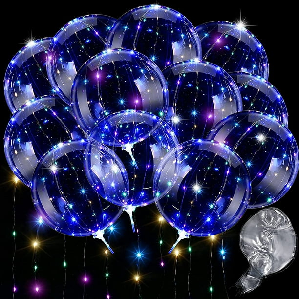 10 Sets LED Light up BoBo Balloons, 20 Inch Pre-Stretched Transparent  Balloons with 10 Ft LED String Lights, 12 Clear Bobo Balloons and 3 Levels  Flashing LED String Lights for Xmas Party (
