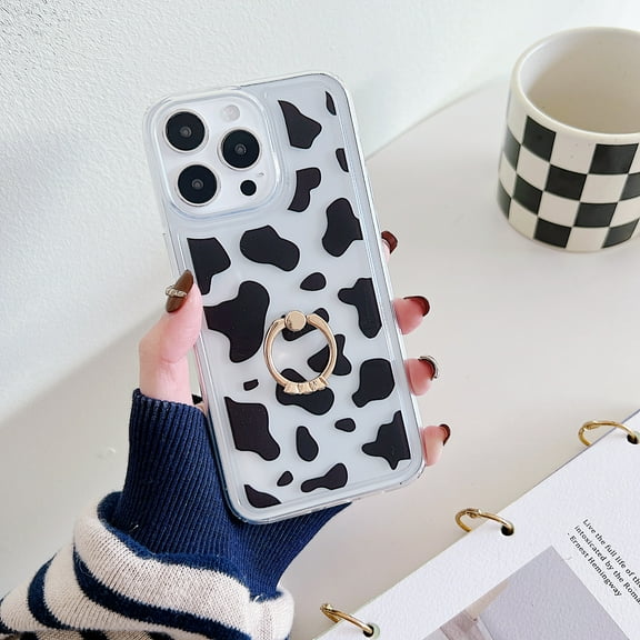 Feishell for iPhone 15 Pro Max Case with Diamond Ring Kickstand, Cute Leopard / Cow Print / Lines Pattern Soft TPU Shockproof Protective Lightweight Slim Phone Case for iPhone 15 Pro Max,B