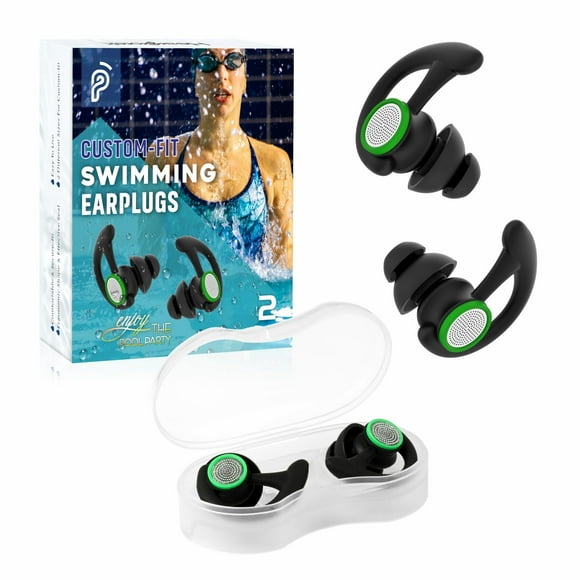 Tapones para oídos Hearprotek para adultos que nadan, 2 pares, negros