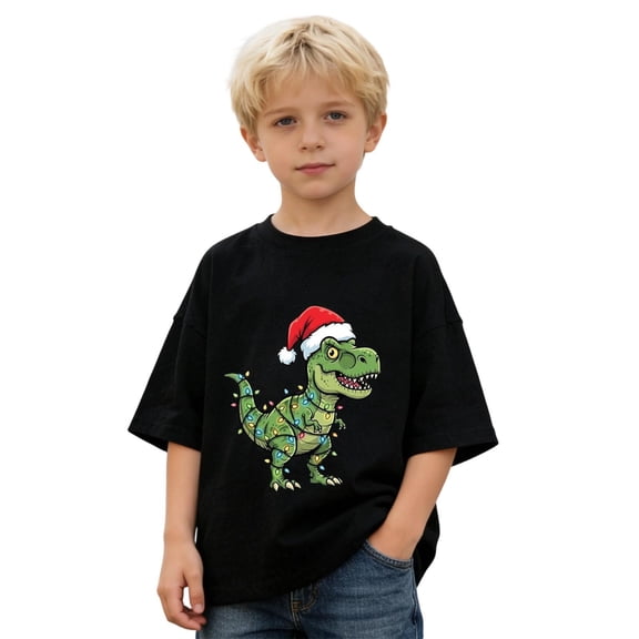 Bainana Boy'S Christmas T Shirts Dinosaur Print Short Sleeve Tees Stylish Daily Wear Tops Clothes