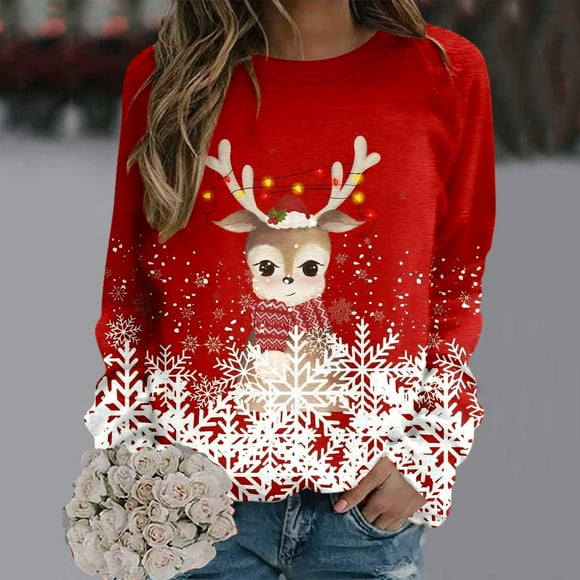 WILLBEST essentials hoodie Womens Merry Christmas Print O Neck Sweatshirt Round Neck Fit Pullover Tops Casual Long Sleeve Workout Shirts Loose Blouse stormtech hoodie