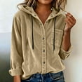 thumbnail image 3 of Women's Corduroy Hooded Shacket Button Front Long Sleeve Casual Oversized Jacket with Pockets Beige S, 3 of 8