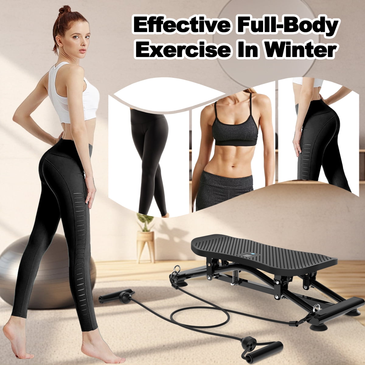 Sliding Ski Simulator with Resistance Bands - Indoor Ski Fitness Equipment for Home Gym, Equipped with Resistance Bands and Non-Slip Base, Full-Body Cardio Trainer for Core, Leg, and Arm Workouts.