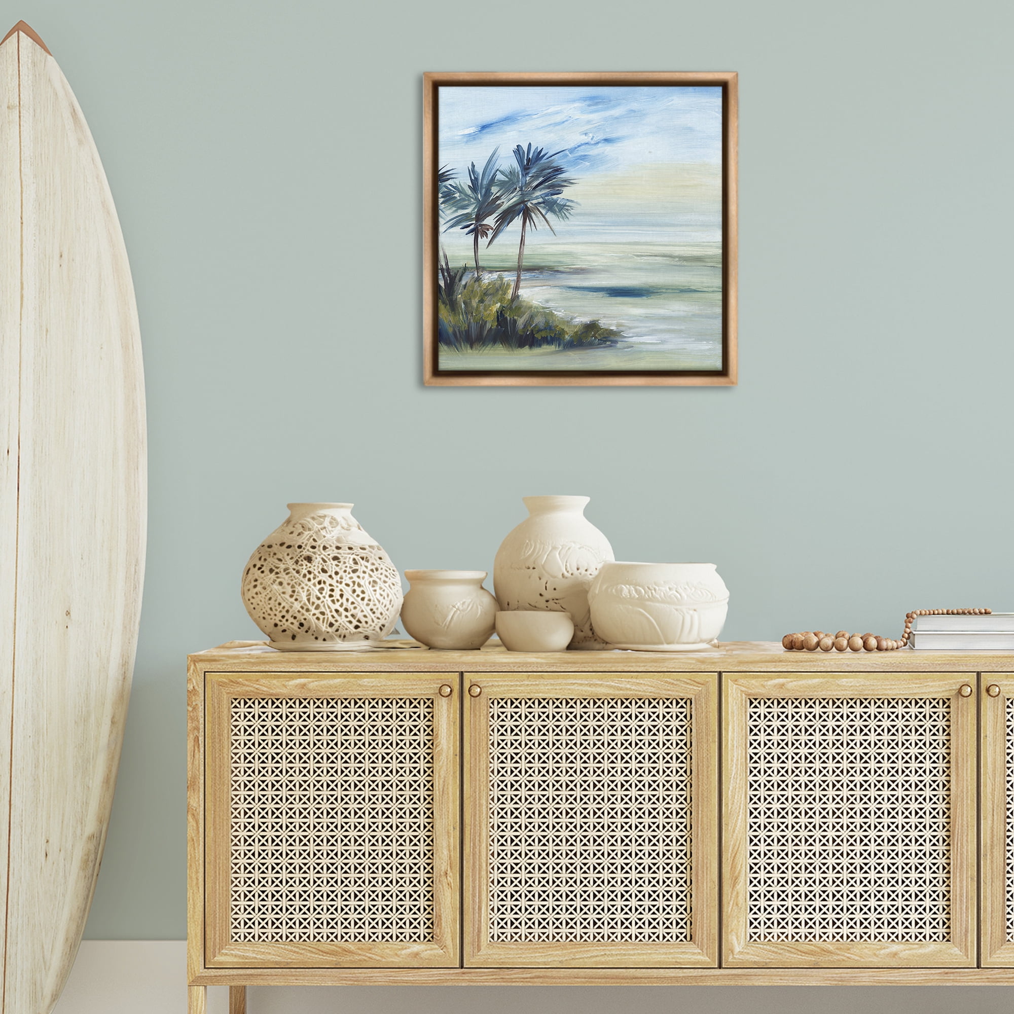 Stupell Industries Windy Palm Trees Nautical & Beach Painting Brown Floater Framed Canvas Art Print Wall Art, 25 x 25