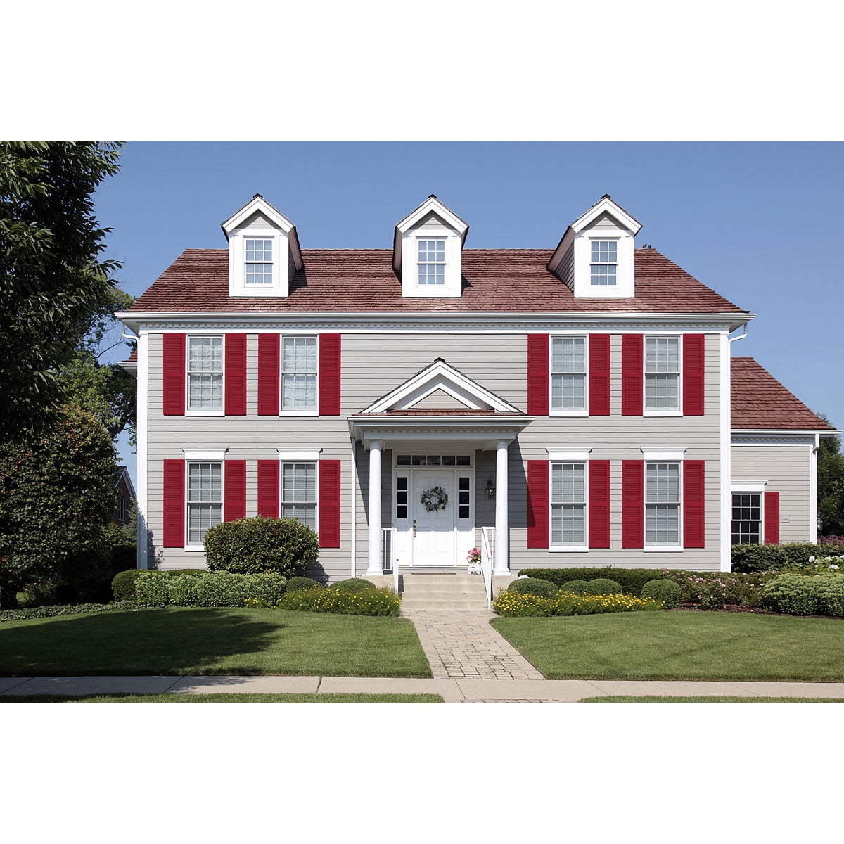 Ekena Millwork 15"W x 64"H True Fit PVC Two Equal Louver Shutters, Fire Red (Per Pair - Hardware Not Included)
