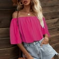thumbnail image 4 of DuoJiaJ Fashion Womens Ladies Summer Sexy Chest Solid Color Casual Tops Women’s Button-Down Shirts Red, 4 of 4