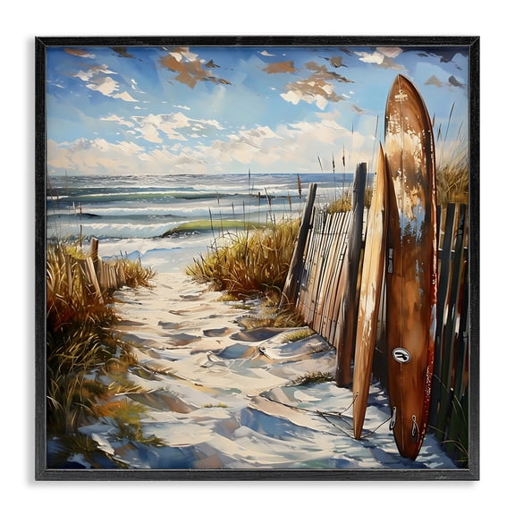 Stupell Industries Tropical Time To Surf Beach Black Framed Giclee Art, 12 x 12, by LSR Design Studio