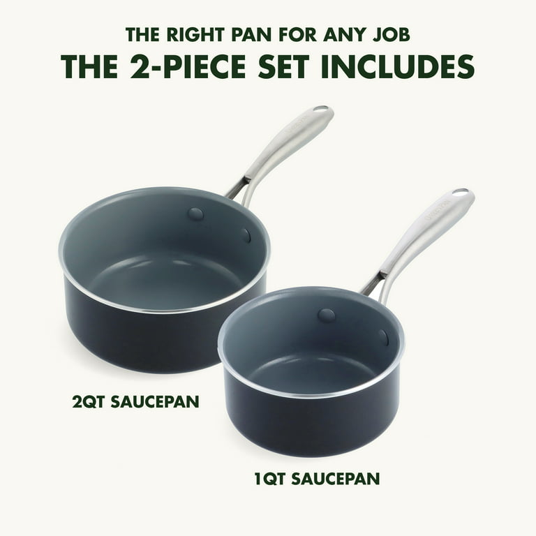 GreenPan Swift Healthy Ceramic Nonstick Saucepan Set, 1QT and 2QT without  lids, Stainless Steel Handles, Black 
