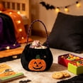 thumbnail image 4 of Yyuenw 4 Pcs Velvet Halloween Trick or Treat Bags, Pumpkin Witch Embroidered Handheld Candy Pouch, Reusable Color Block Handle Gift Bag for Party Festival Decor, 4 of 7