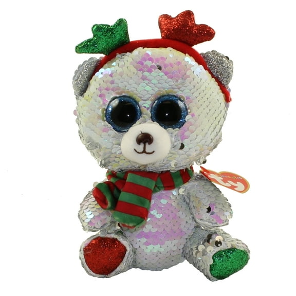 TY Flippables Sequin Plush - MISTLETOE the Christmas Polar Bear (Regular Size - 6" Plush)(BONUS 1 FUN CHOPS & 1 TY CARD)