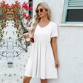 thumbnail image 5 of FLMEI Casual Pleated Dress for Womens V Neck Pleated Dress Swing Mini Dress Female A-Line Sundresses S-XXL, 5 of 9