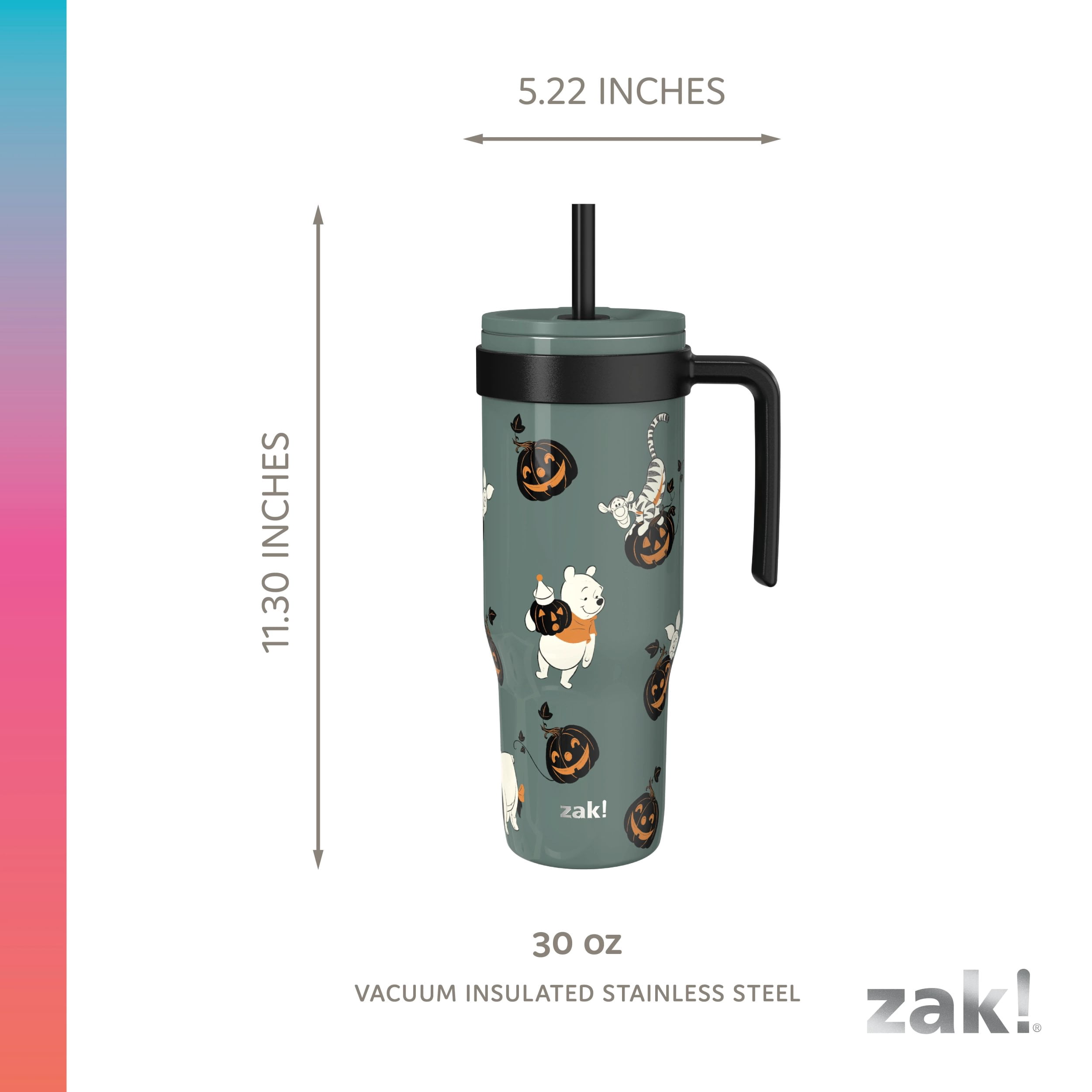 Zak Designs 30oz SS Straw Tumbler with a Handle, Green Pooh