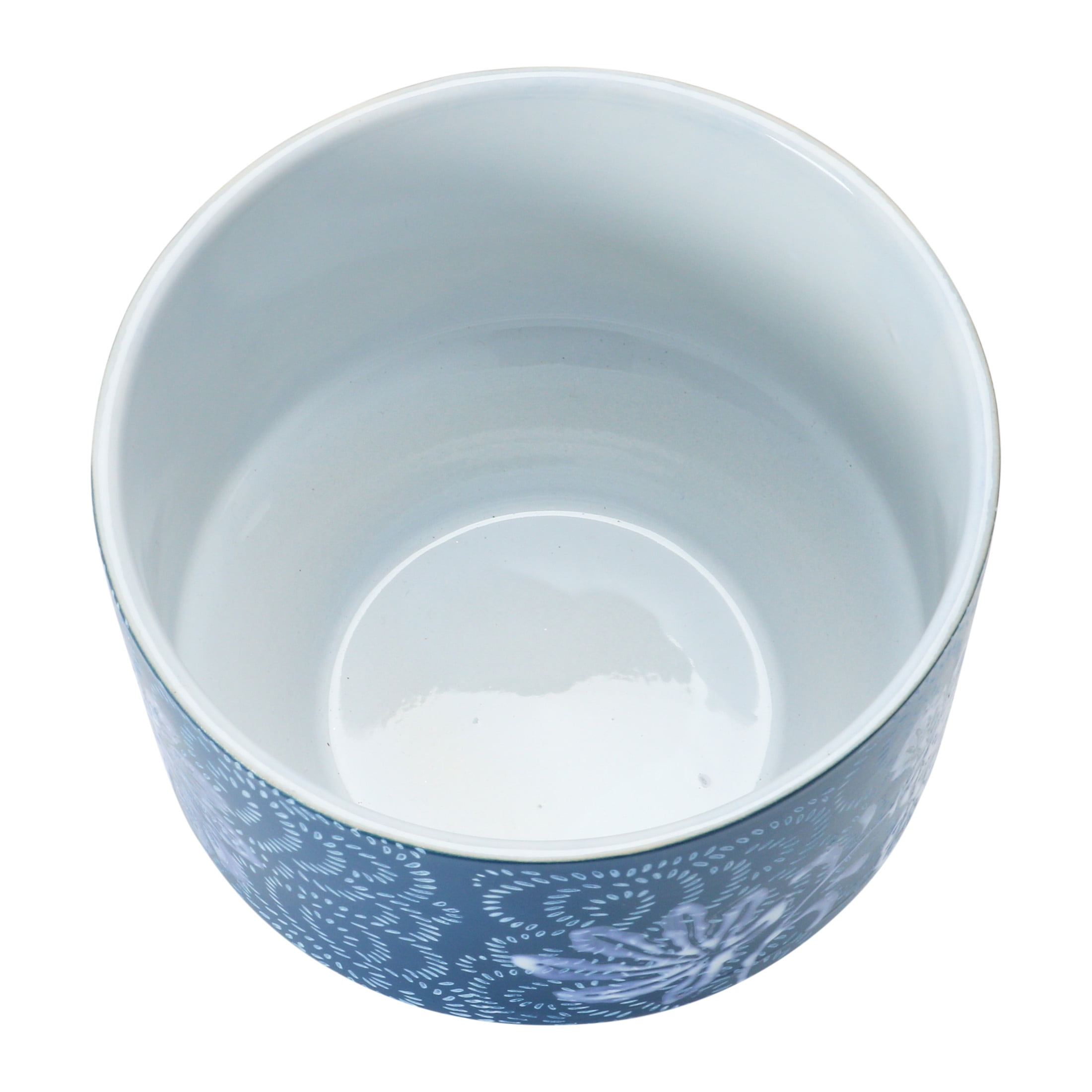 Creative Co-Op Stoneware Planter with Floral Pattern, Blue and White