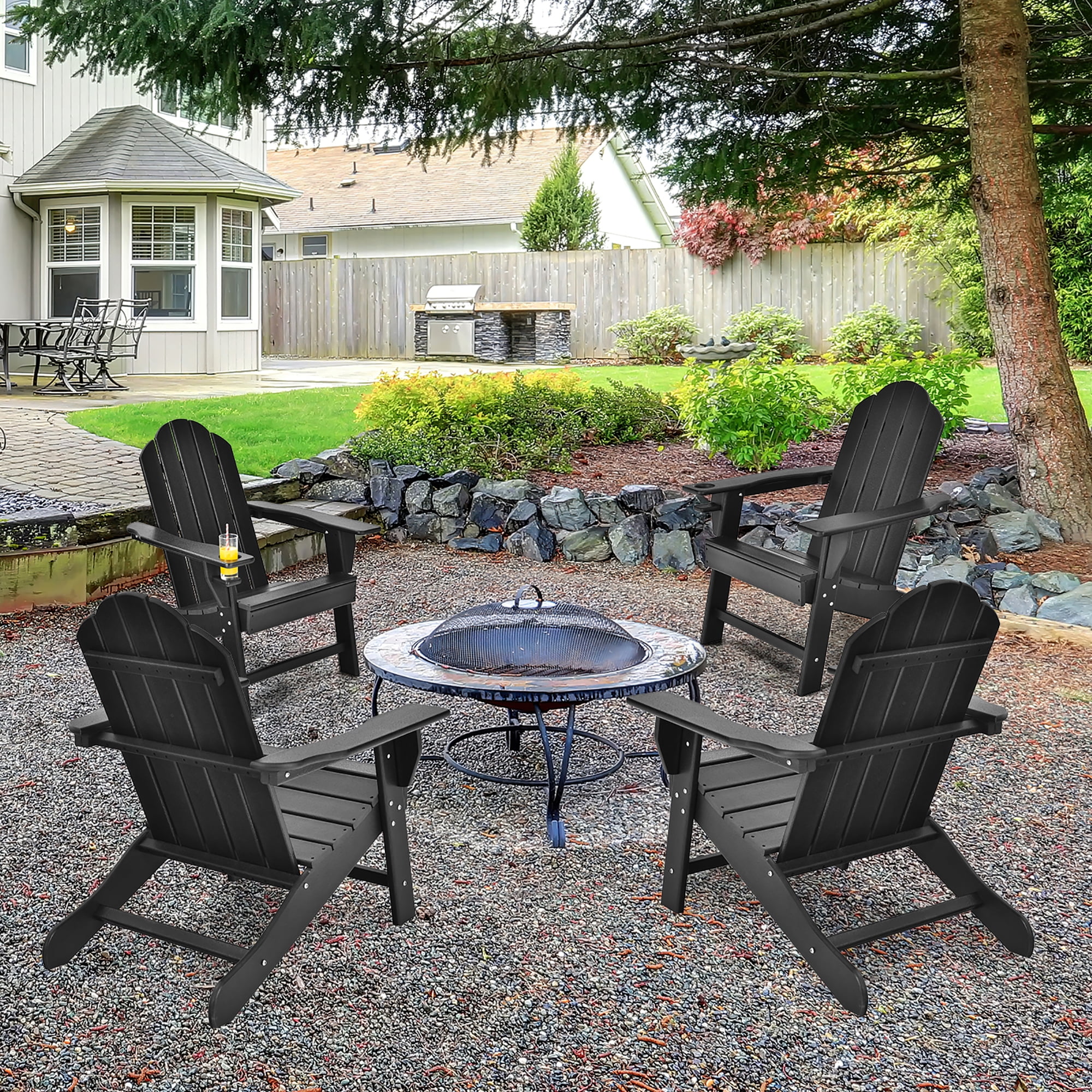 Costway 4PCS Patio Adirondack Chair Weather Resistant Garden Deck W/Cup Holder Black