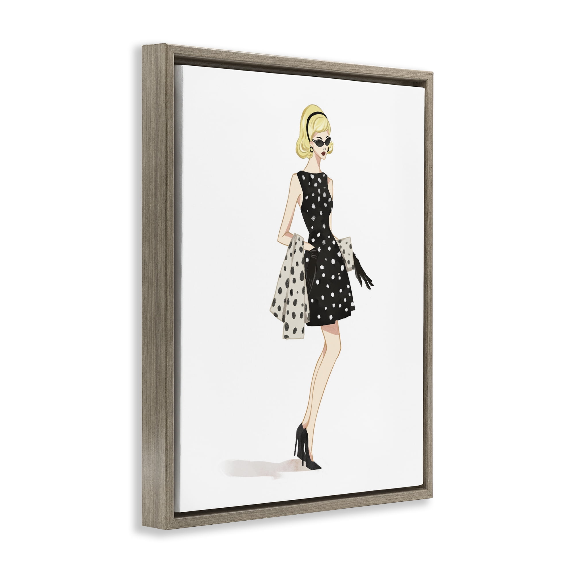 Stupell Industries Feminine Retro Fashion Brown Framed Floater Canvas Wall Art, design by Ziwei Li