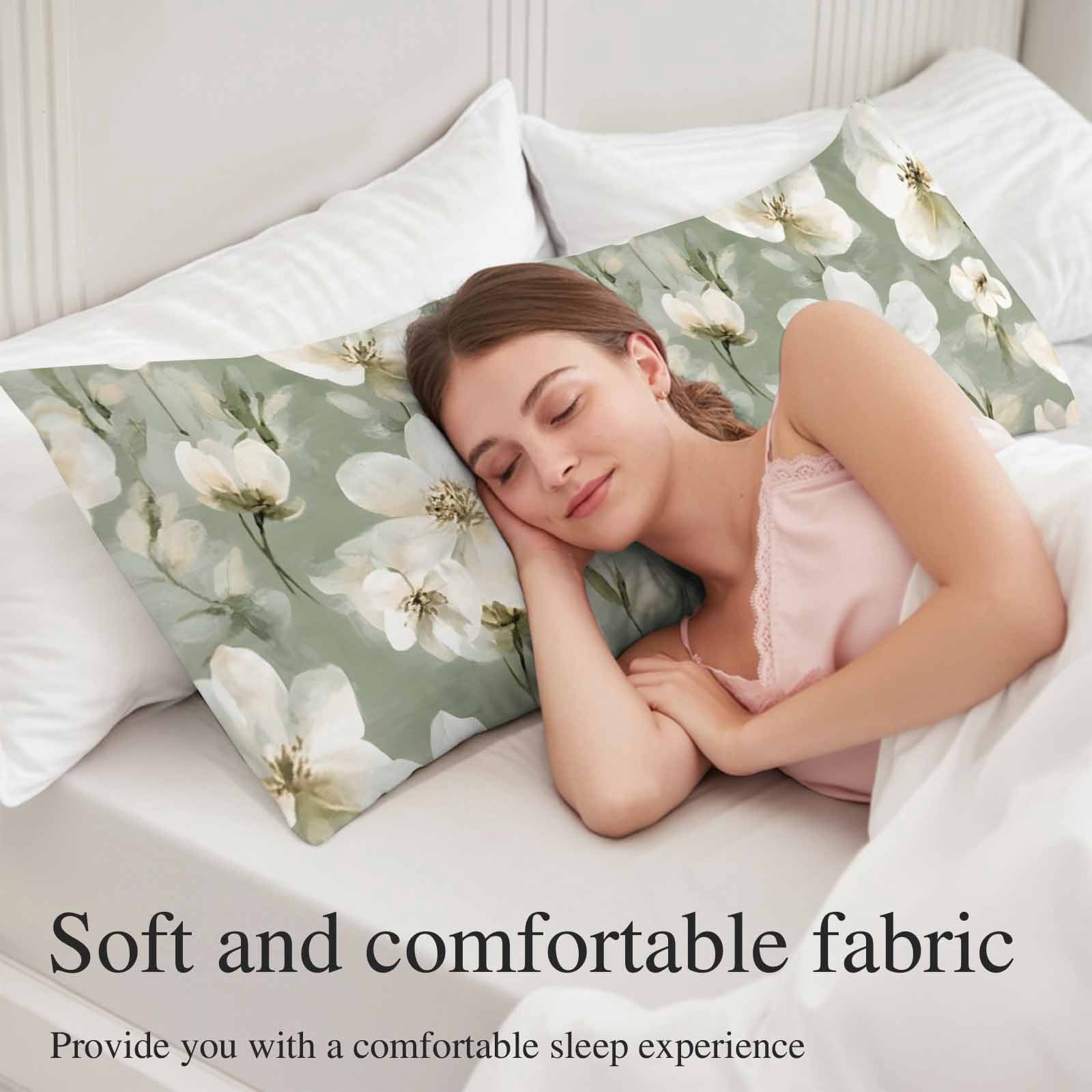 Sage Green Spring Floral Body Pillow Cover, Pillowcase Protectors with Zipper, Breathable Decorative Throw Pillow Case Cover, Summer Botanical Flower Pillow Shams for Couch Sofa 20x54Inch