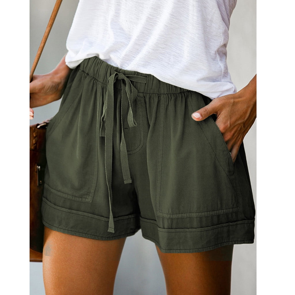 Women Casual Shorts Plain Solid Color Elastic Waist Drawstring Pockets  Summer Beach Lightweight Short Lounge Pants - Walmart.com