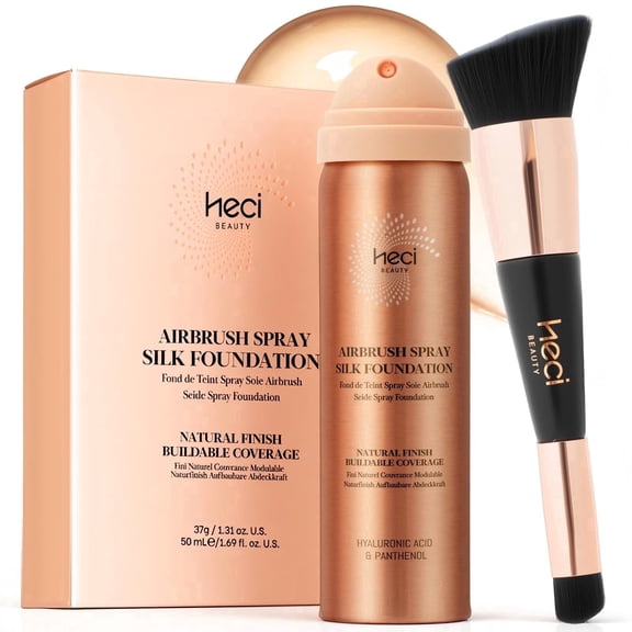 HECI BEAUTY Airbrush Spray Foundation with Kabuki Brush, 120 Medium, 1.69 fl oz