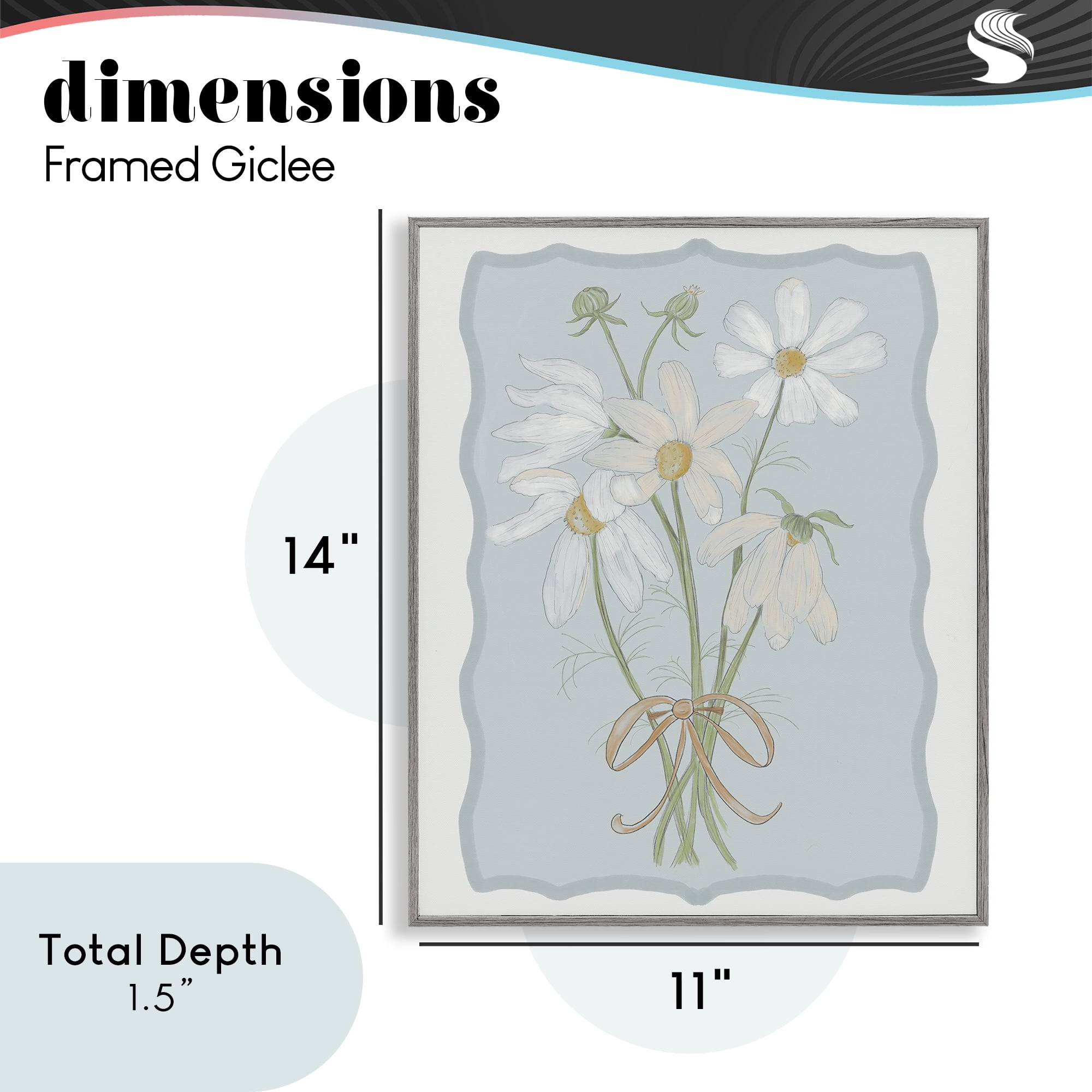 Spring Clippings Daisies Gray Framed Giclee Art, design by Leslie Hermosa