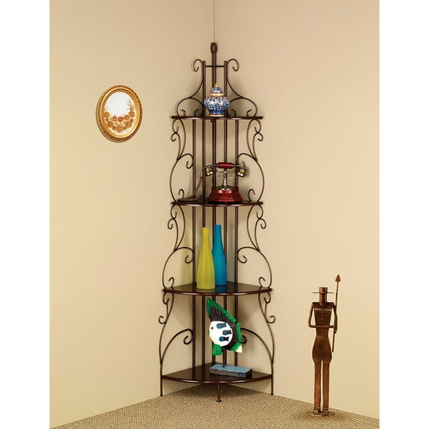 Traditional Four Tier Metal Corner Shelf Bookcase, Copper
