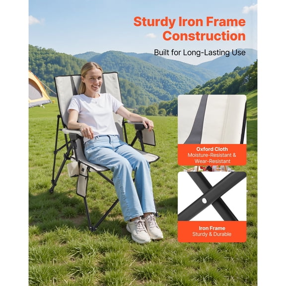 Portable Heated Camping Chair with 3 Heat Settings,High-Back Folding Outdoor Chair for Beach,Lawn&Travel,Supports 260lbs,Padded Armrest&Cupholder