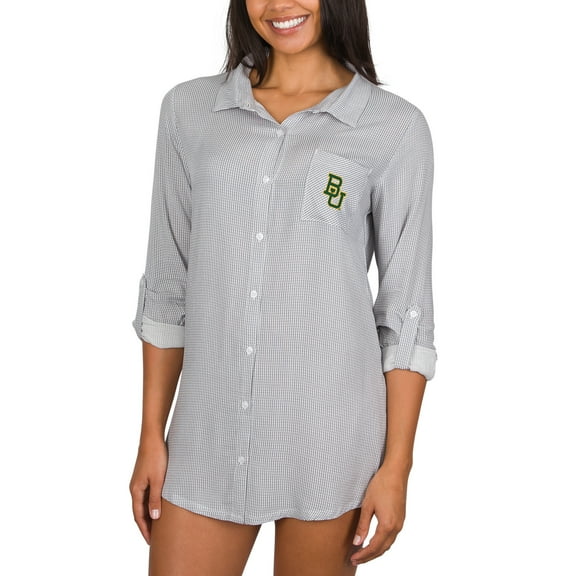 Women's College Concepts Gray Baylor Bears Full-Button Long Sleeve Melody Nightshirt